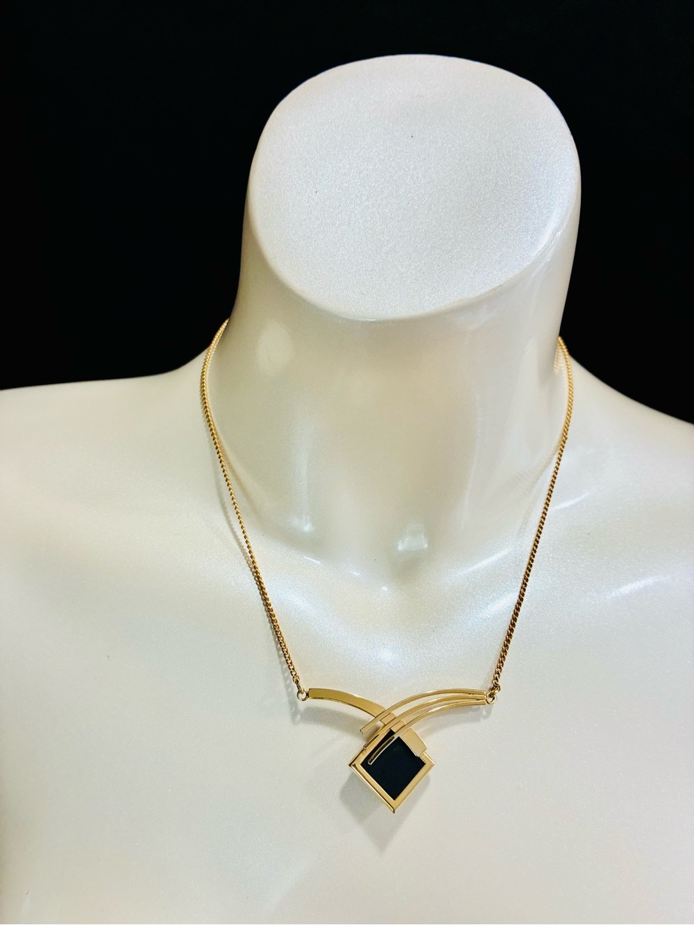 Sarah Coventry Gold Necklace with Black Square Pendant